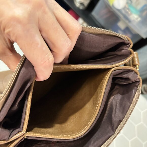 Crossbody Purse Shoulder Bag, Slouchy. Zippered, pockets, dark camel color - Picture 8 of 15